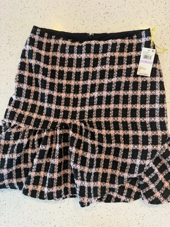 CeCe Rich Black and Pink Checked Ruffle Hem Skirt 6 - Picture 1 of 5